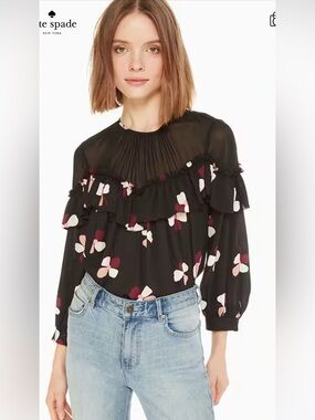 Kate Spade Dusk Buds Ruffle Blouse